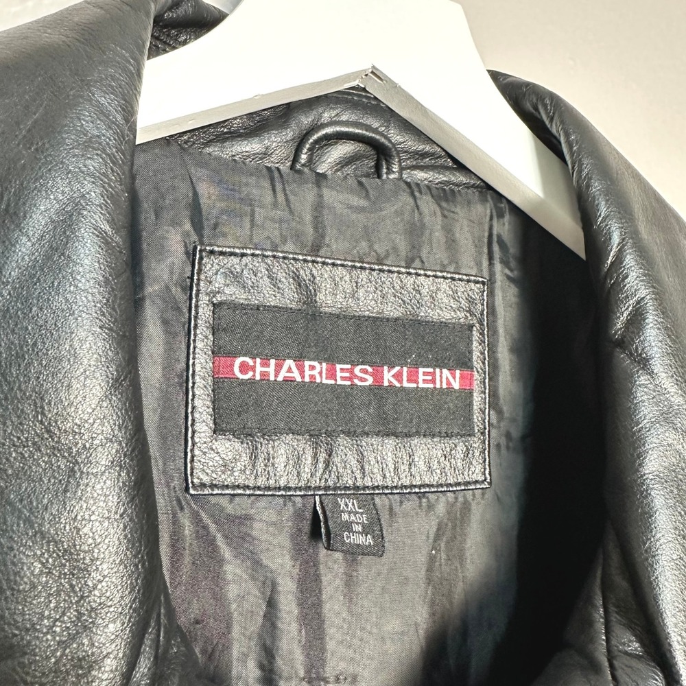 Vintage Charles Klein Mens Black Leather Bomber Jacket XXL Full Zip Outerwear - Picture 5 of 13